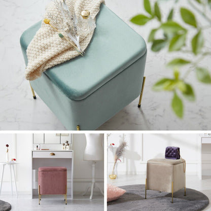 スツール 収納 おしゃれ ベルベッド ベロア くすみカラー 30×30cm 正方形 ゴールド 脚付き リビング ドレッサー 玄関 椅子 イス チェア オットマン かわいい 収納ボックス 収納スツール