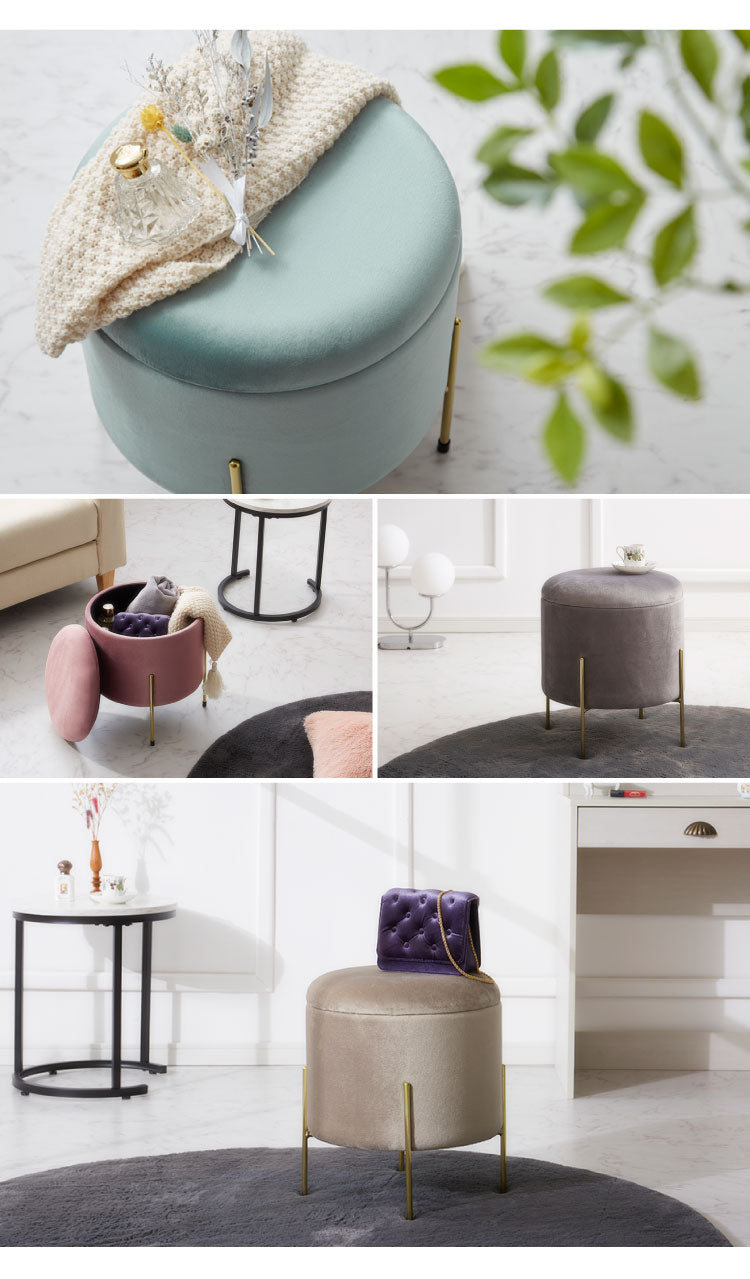 スツール 収納 おしゃれ 丸型 ベルベット ベロア くすみカラー 円形 ゴールド 脚付き リビング ドレッサー 玄関 椅子 イス チェア オットマン かわいい 収納ボックス 収納スツール