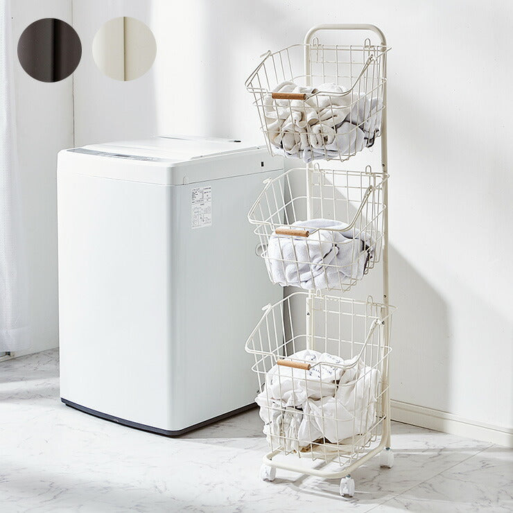 ワイヤーバスケット 3段 角形 洗濯かご キャスター付き ランドリーバスケット ランドリーラック ランドリーボックス バスケット