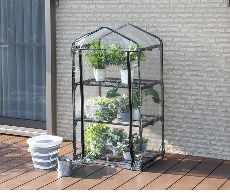 ビニール温室 3段 ブラック 組み立て簡単 工具不要 ビニール温室棚 3段ラック ビニールハウス フラワーラック ガーデンハウス フラワーハウス ラック ベランダ 家庭用 園芸 栽培 コンパクト 小型