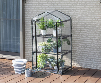 ビニール温室 3段 ブラック 組み立て簡単 工具不要 ビニール温室棚 3段ラック ビニールハウス フラワーラック ガーデンハウス フラワーハウス ラック ベランダ 家庭用 園芸 栽培 コンパクト 小型