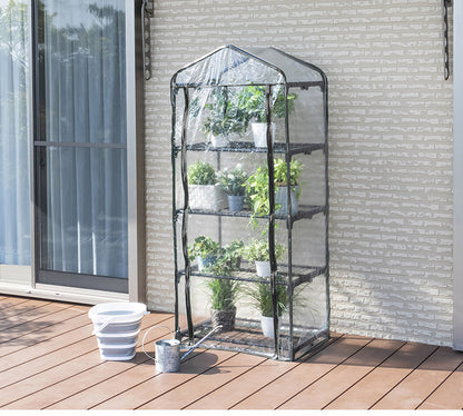 ビニール温室 4段 ブラック 組み立て簡単 工具不要 ビニール温室棚 4段ラック ビニールハウス フラワーラック ガーデンハウス フラワーハウス ラック ベランダ 家庭用 園芸 栽培 コンパクト 小型