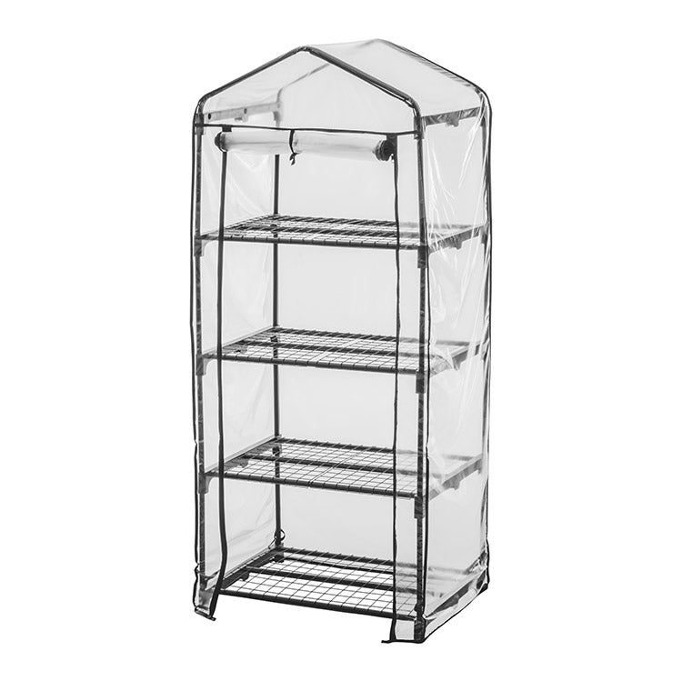 ビニール温室 4段 ブラック 組み立て簡単 工具不要 ビニール温室棚 4段ラック ビニールハウス フラワーラック ガーデンハウス フラワーハウス ラック ベランダ 家庭用 園芸 栽培 コンパクト 小型