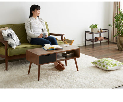 木製 カフェテーブル 引き出し付き 80×40 テーブル 収納 引き出し おしゃれ センターテーブル 長方形 天然木突板 ローテーブル