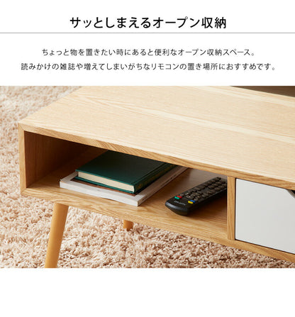 木製 カフェテーブル 引き出し付き 80×40 テーブル 収納 引き出し おしゃれ センターテーブル 長方形 天然木突板 ローテーブル