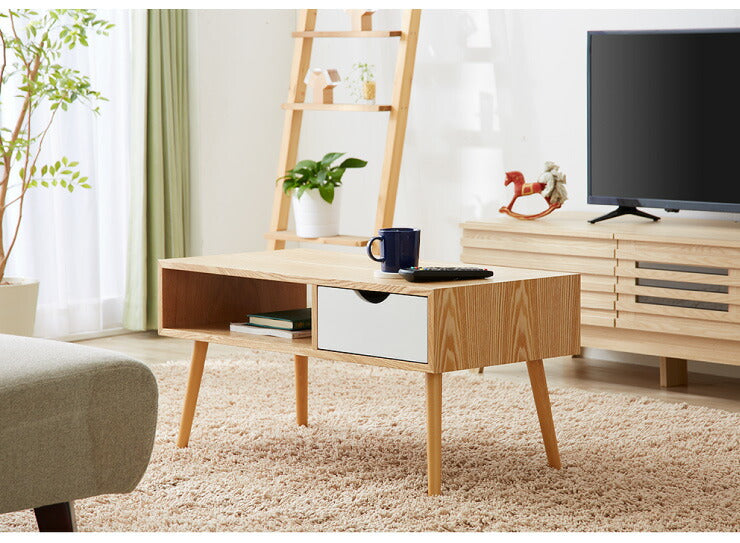 木製 カフェテーブル 引き出し付き 80×40 テーブル 収納 引き出し おしゃれ センターテーブル 長方形 天然木突板 ローテーブル