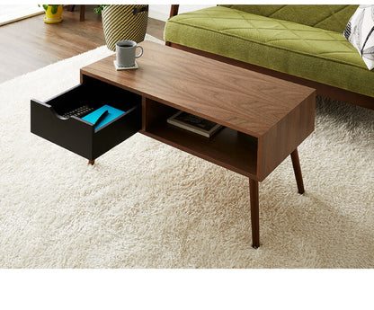 木製 カフェテーブル 引き出し付き 80×40 テーブル 収納 引き出し おしゃれ センターテーブル 長方形 天然木突板 ローテーブル