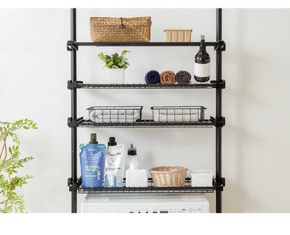 洗濯機ラック 突っ張り式 ブラック 幅伸縮式 ランドリーラック 洗濯機 ラック 洗濯機上ラック つっぱりラック 突っ張り