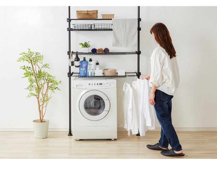 洗濯機ラック 突っ張り式 ブラック 幅伸縮式 ランドリーラック 洗濯機 ラック 洗濯機上ラック つっぱりラック 突っ張り