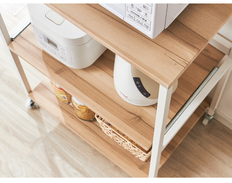 ヴィンテージ調 レンジ台ラック ハイタイプ コンセント キャスター付き 棚4段 スライド棚 アイアン レンジ台 レンジボード