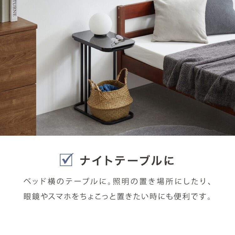 サイドテーブル スクエア 幅40cm 大理石風 鏡面 長方形 テーブル ミニテーブル ベッドサイド ナイトテーブル 棚 コの字型 ソファ横 韓国インテリア ベッド ソファ ベッドサイド テーブル ソファサイド