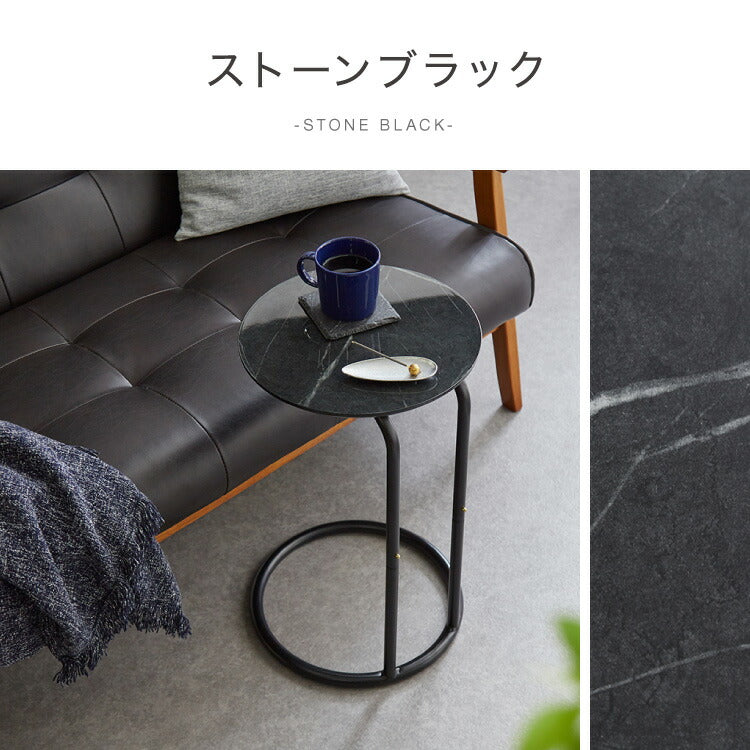 サイドテーブル ラウンド 直径30cm 大理石風 鏡面 円形 テーブル ミニテーブル ベッドサイド ナイトテーブル 棚 コの字型 ソファ横 韓国インテリア ベッド ソファ ベッドサイド テーブル ソファサイド