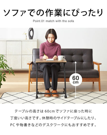 キャスター付き モバイルテーブル 高さ60cm サブデスク サブテーブル サイドテーブル 在宅勤務 在宅ワーク 自宅勤務 テレワーク コの字 ナイトテーブル ソファーテーブル