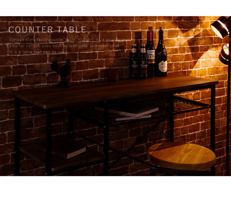 ヴィンテージ調 カウンターテーブル 収納 ハイテーブル バーテーブル バーカウンター 木製 テーブル おしゃれ ヴィンテージ