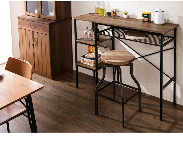 ヴィンテージ調 カウンターテーブル 収納 ハイテーブル バーテーブル バーカウンター 木製 テーブル おしゃれ ヴィンテージ