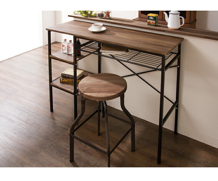 ヴィンテージ調 カウンターテーブル 収納 ハイテーブル バーテーブル バーカウンター 木製 テーブル おしゃれ ヴィンテージ