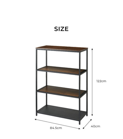 【在庫処分】ヴィンテージ調 スチールラック 4段 幅84.5cm 木製 スチール ラック シェルフ 本棚 オープンラック アイアンシェルフ 収納棚