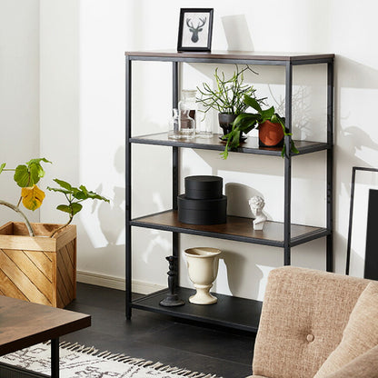 【在庫処分】ヴィンテージ調 スチールラック 4段 幅84.5cm 木製 スチール ラック シェルフ 本棚 オープンラック アイアンシェルフ 収納棚