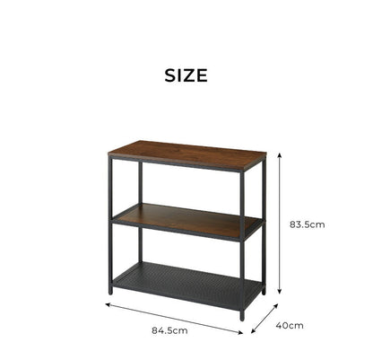 【在庫処分】スチールラック 3段 幅85cm 奥行40cm 高さ84cm 木目 スチール 高耐久性 ブラック ヴィンテージ調 モダン シンプル おしゃれ ラック シェルフ オープンラック アイアンシェルフ 本棚 収納棚 棚