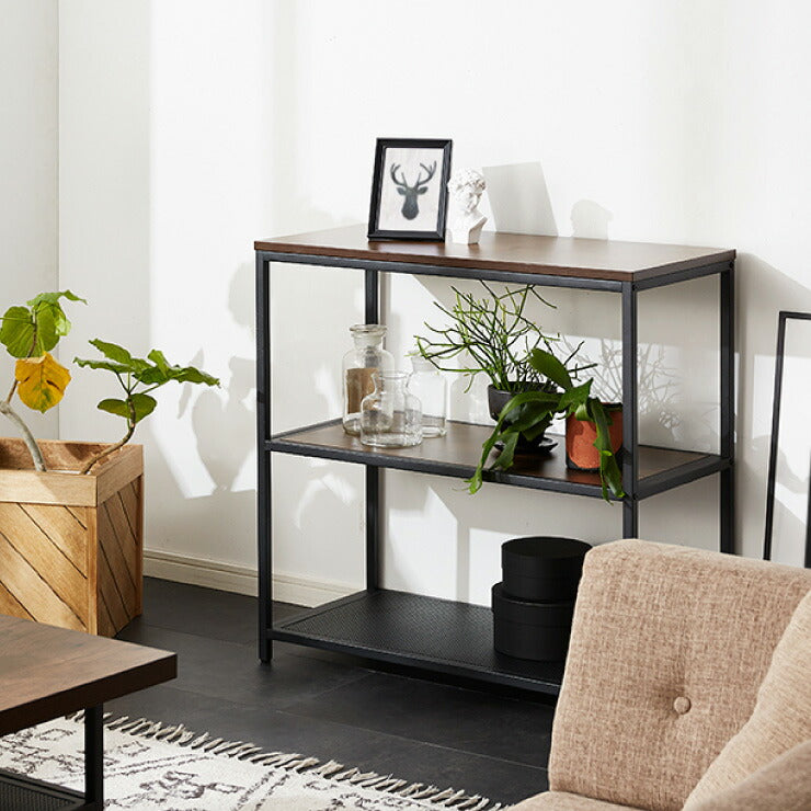 【在庫処分】スチールラック 3段 幅85cm 奥行40cm 高さ84cm 木目 スチール 高耐久性 ブラック ヴィンテージ調 モダン シンプル おしゃれ ラック シェルフ オープンラック アイアンシェルフ 本棚 収納棚 棚