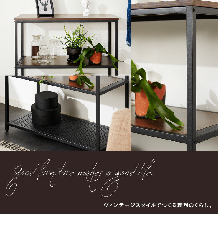 【在庫処分】スチールラック 3段 幅85cm 奥行40cm 高さ84cm 木目 スチール 高耐久性 ブラック ヴィンテージ調 モダン シンプル おしゃれ ラック シェルフ オープンラック アイアンシェルフ 本棚 収納棚 棚