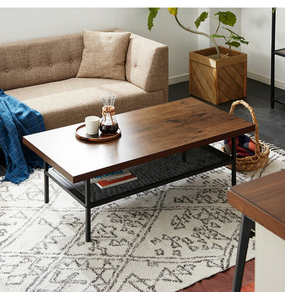 ローテーブル 幅120cm 長方形 収納棚 木目 アイアン ブラウン おしゃれ シンプル ヴィンテージ調 一人暮らし リビング センターテーブル テーブル リビングテーブル コーヒーテーブル 収納