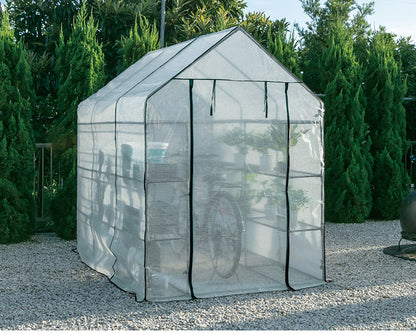 ビニール温室 大型 ラック付き 6段 214cm ブラック 組み立て簡単 工具不要 ビニールハウス サイクルハウス 自転車収納 フラワーラック ガーデンハウス フラワーハウス ラック ベランダ 家庭用