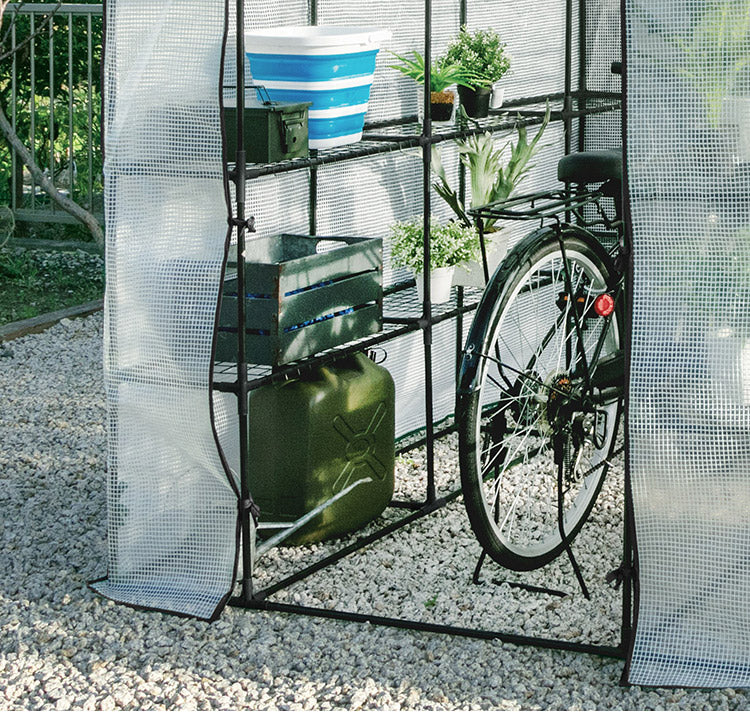 ビニール温室 大型 ラック付き 6段 214cm ブラック 組み立て簡単 工具不要 ビニールハウス サイクルハウス 自転車収納 フラワーラック ガーデンハウス フラワーハウス ラック ベランダ 家庭用