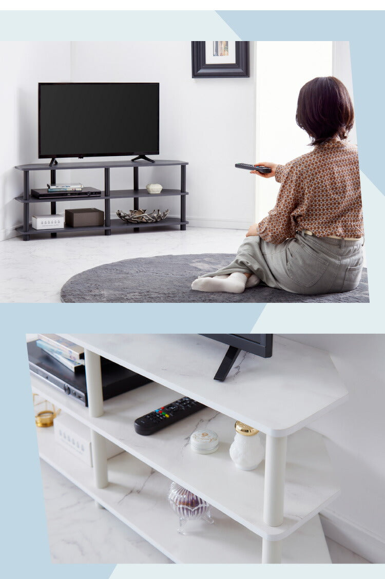 コーナーテレビ台 組み立て簡単 おしゃれな大理石柄 42インチまで対応 テレビラック ローボード テレビボード システムラック おしゃれ かわいい 韓国インテリア オープンラック 棚 シェルフ