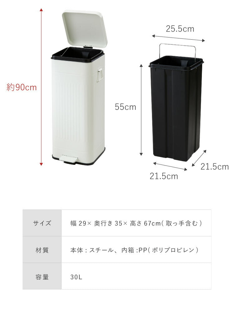 ゴミ箱 Galva(ガルバ)スクエアダストBOX 30L マットカラー ごみ箱 ふた付き おしゃれ トラッシュカン ダストボックス 収納 インテリア(代引不可)
