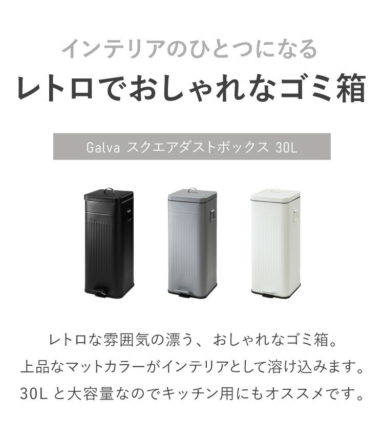 ゴミ箱 Galva(ガルバ)スクエアダストBOX 30L マットカラー ごみ箱 ふた付き おしゃれ トラッシュカン ダストボックス 収納 インテリア(代引不可)