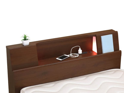 【フレームのみ】ベッド クイーン 棚付き 2灯照明 2口コンセント 脚付き サミール 高さ調節 幅木よけ シンプル モダン ローベッド グランツ Granz おしゃれ(代引不可)