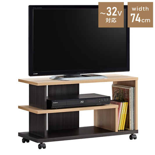 テレビスタンド FEL キャスター付き ローボード ナチュラル木目/アッシュグレー AS-FEL740 32V型対応(代引不可)
