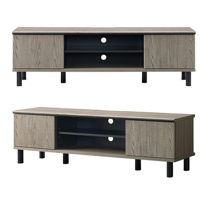 テレビ台 グレー×黒 約幅140 脚付き 木製 収納家具 TVボード AV収納 ロータイプ グレー調 ブラック モダンインテリア グレージュ(代引不可)