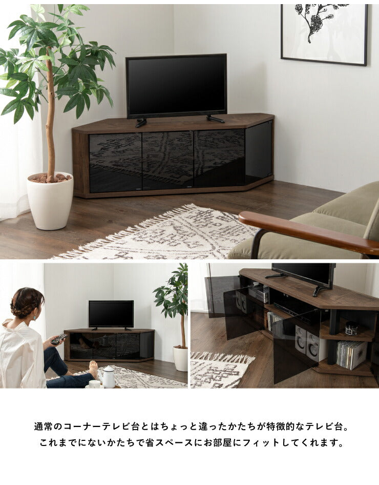 おしゃれ コーナーテレビ台 ローボード ブラウン 魅せる コーナーテレビ台 115cm キャスター付き 収納 耐荷重40kg 50V