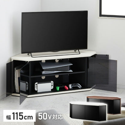 テレビ台 コーナー 三角 テレビボード 木製 ホワイト ナチュラル 50インチ 50型 対応 TV台 AVラック キャスター付き テレビラック コーナーボード ロータイプ 幅115 奥行39 高さ46.3cm おしゃれ(代引不可)