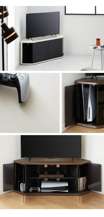 テレビ台 コーナー 三角 テレビボード 木製 ホワイト ナチュラル 50インチ 50型 対応 TV台 AVラック キャスター付き テレビラック コーナーボード ロータイプ 幅115 奥行39 高さ46.3cm おしゃれ(代引不可)