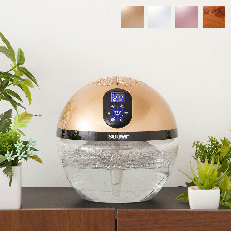 空気清浄機 小型 バイオナースボール DX「水で空気を洗う」 アロマ空気清浄機 大容量 除菌 消臭付 タイマー機能 PM2.5 対応 花粉 黄砂 LEDライト シャンパンゴールド ウッドスタイル 水空気洗浄器 ソウイジャパン