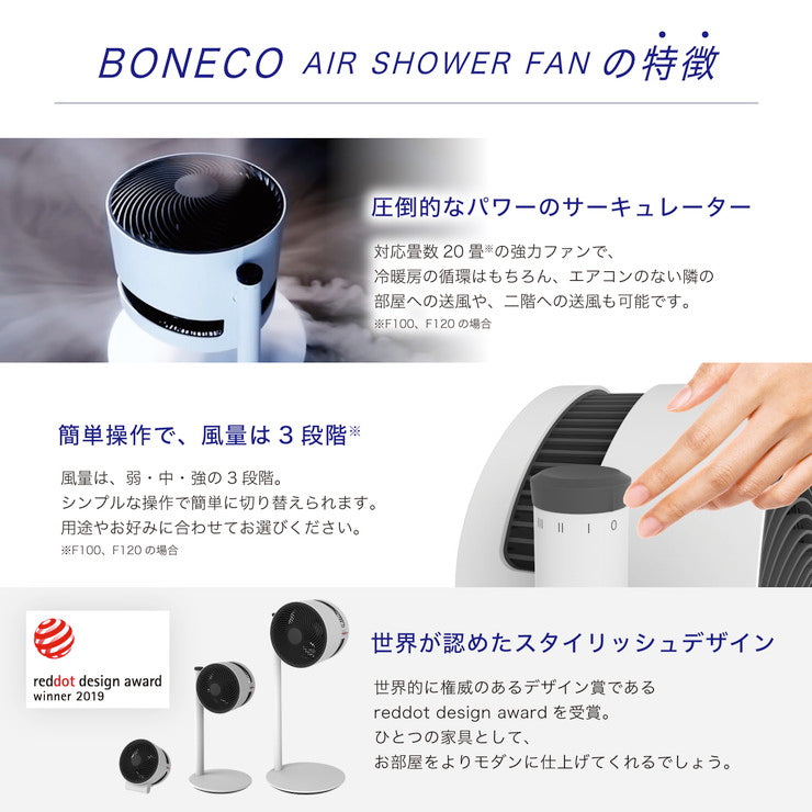 サーキュレーター 扇風機 BONECO ボネコ エアシャワーファン F220(W) 送風機 おしゃれ 静音 シンプル 北欧リビング扇 送風 換気