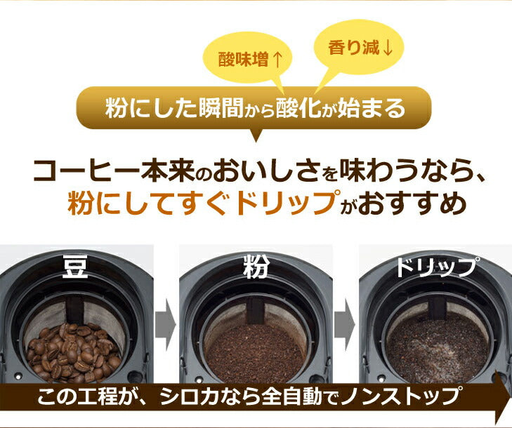 siroca シロカ crossline 全自動コーヒーメーカー SC-A221SS シルバー ステンレスメッシュフィルター コーヒー豆 粉 保温機能付き