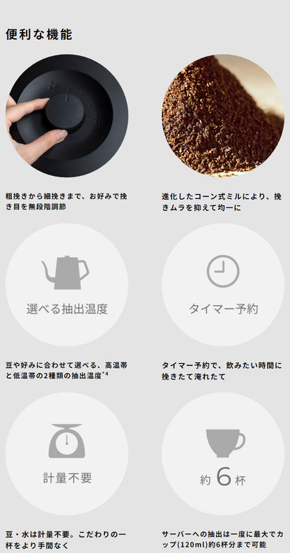 siroca コーン式全自動コーヒーメーカー カフェばこPRO コーヒーメーカー コーン式 ミル付き 保温 ガラス容器 ペーパーフィルター ステンレスフィルター タイマー付 タイマー シロカ 全自動 CM-6C261K