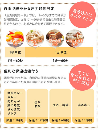 siroca 電気圧力鍋 SP-4D151 スロー調理機能付き タイマー付き 保温機能 レシピ付き 時短 無水 プロ 圧力鍋 スチームクッカー 呼び容量4L(リットル)