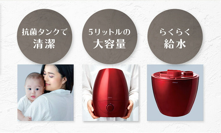 siroca シロカ 5L 超音波加湿器 抗菌仕様 加湿器 ミスト スチーム 大容量 超音波 SD-C113