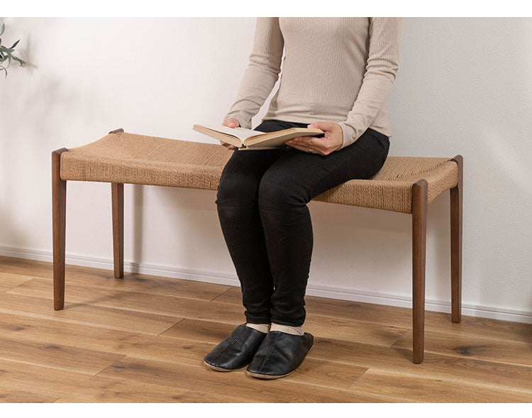 ペーパーコード ベンチ 幅105cm ダイニングベンチ 長椅子 チェア チェアー 椅子 イス 背もたれなし おしゃれ 木製 木脚 リゾート アジアン シンプル ナチュラル ブラウン(代引不可)