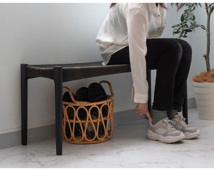 ペーパーコードベンチ ベンチ チェア イス 椅子 いす ペーパーコード 天然木 アッシュ ウレタン塗装 ブラック 黒 シンプル ナチュラル 北欧 シック インテリア 一人暮らし おしゃれ(代引不可)