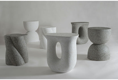 サイドテーブル AST-61 東谷 サイドテーブル テラゾー柄 おしゃれ オブジェ ナイトテーブル ソファサイド グレー モダン ベッドサイド ミニテーブル ストーン 大理石調 砂時計型 石 灰色 マーブル 丸(代引不可)