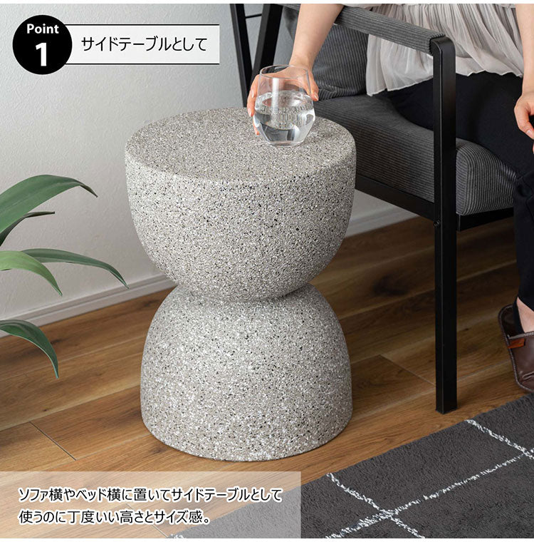 サイドテーブル AST-61 東谷 サイドテーブル テラゾー柄 おしゃれ オブジェ ナイトテーブル ソファサイド グレー モダン ベッドサイド ミニテーブル ストーン 大理石調 砂時計型 石 灰色 マーブル 丸(代引不可)