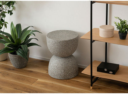 サイドテーブル AST-61 東谷 サイドテーブル テラゾー柄 おしゃれ オブジェ ナイトテーブル ソファサイド グレー モダン ベッドサイド ミニテーブル ストーン 大理石調 砂時計型 石 灰色 マーブル 丸(代引不可)