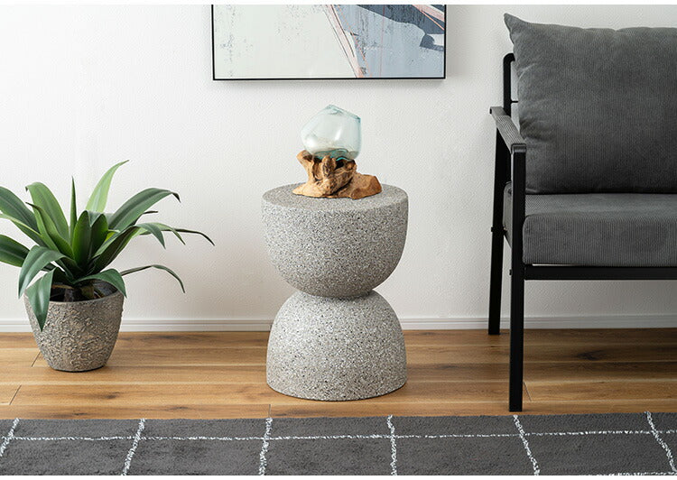 サイドテーブル AST-61 東谷 サイドテーブル テラゾー柄 おしゃれ オブジェ ナイトテーブル ソファサイド グレー モダン ベッドサイド ミニテーブル ストーン 大理石調 砂時計型 石 灰色 マーブル 丸(代引不可)