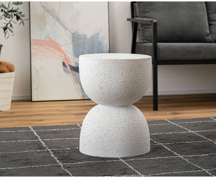 サイドテーブル AST-61 東谷 サイドテーブル テラゾー柄 おしゃれ オブジェ ナイトテーブル ソファサイド グレー モダン ベッドサイド ミニテーブル ストーン 大理石調 砂時計型 石 灰色 マーブル 丸(代引不可)